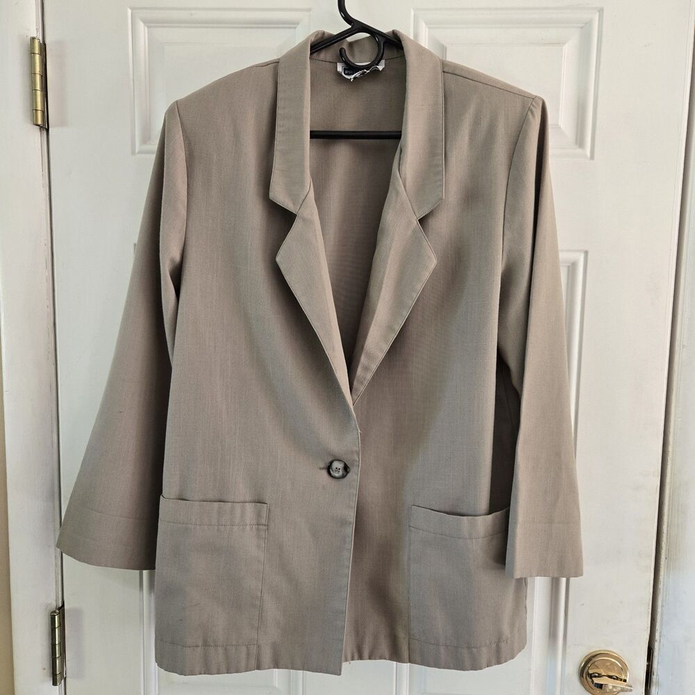 Vintage Prophecy Blazer Jacket Women's Size 12 Beige Color Padded Shoulders